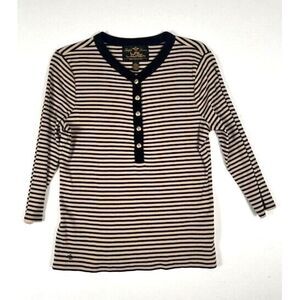 Ralph‎ Lauren Black and Beige Striped Knit Pullover Women's L 100% Cotton